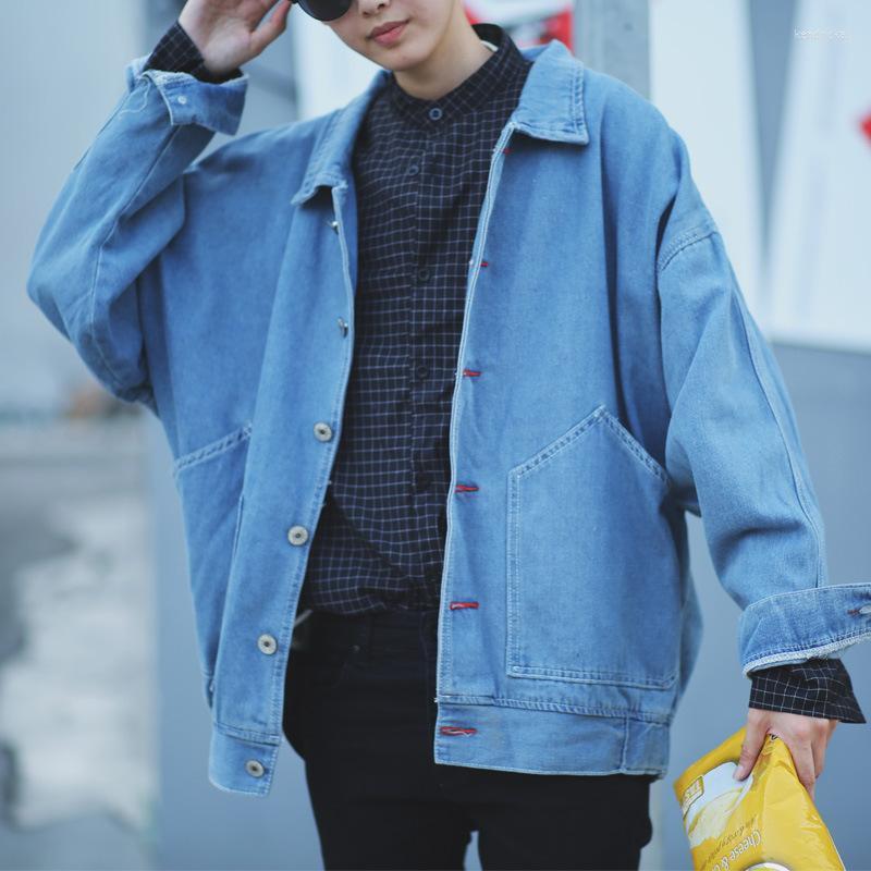 

Men' Trench Coats Fashion 2022 Spring Autumn Streetwear Denim Jacket Male Youth Korean Students Cowboy Hip Hop Handsome Loose Retro Coat Ke, Blue