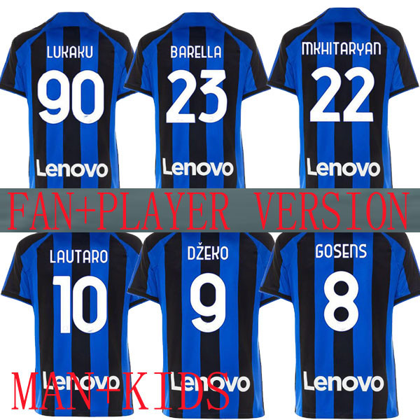 

LUKAKU 90 INTERS soccer jerseys 22 23 home BARELLA LAUTARO Calhanoglu milans DZEKO CORREA AWAY Gosens UNIFORMS football shirt 2022 kids kit player version jersey, Home man 2