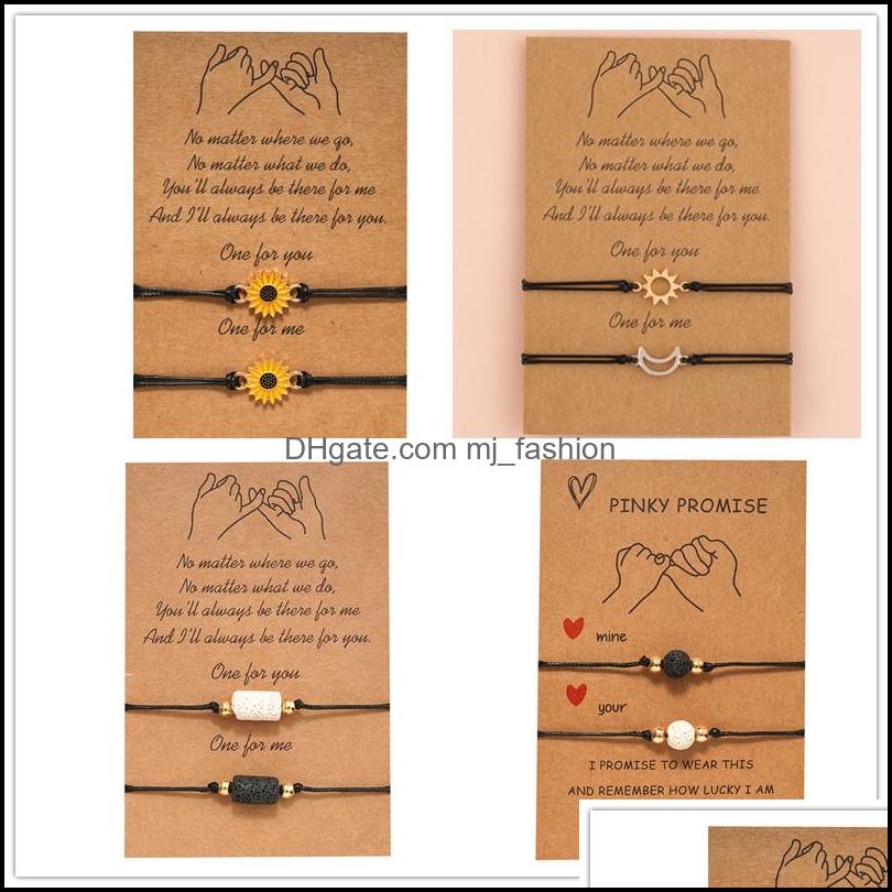 

Link Chain Bracelets Jewelry New Charm Bracelet For Friendship Couples 2Pcs/Set Moon Sunflower Volcanic Lava Stone Bead Bangles Women Man L