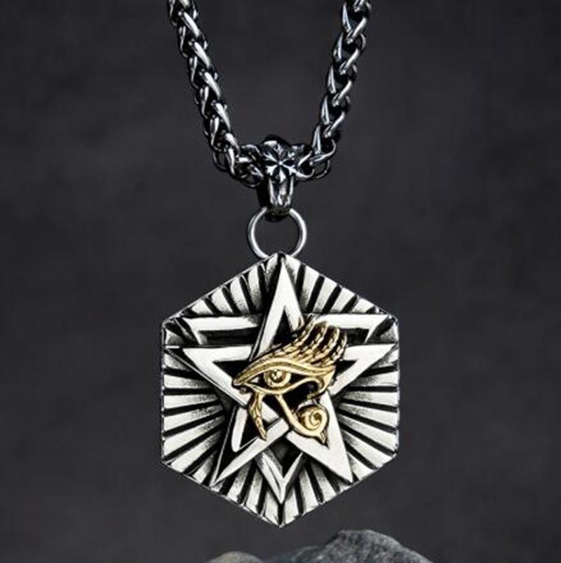 

Pendant Necklaces Classic Ancient Egypt Pentagram Hexagon The Eye Of Horus Necklace Men's High Quality Metal Punk Amulet JewelryPendant