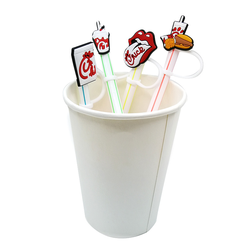 Custom soft Chicken Fil A silicone straw toppers accessories cover charms Reusable Splash Proof drinking dust plug decorative 8mm straw party supplies