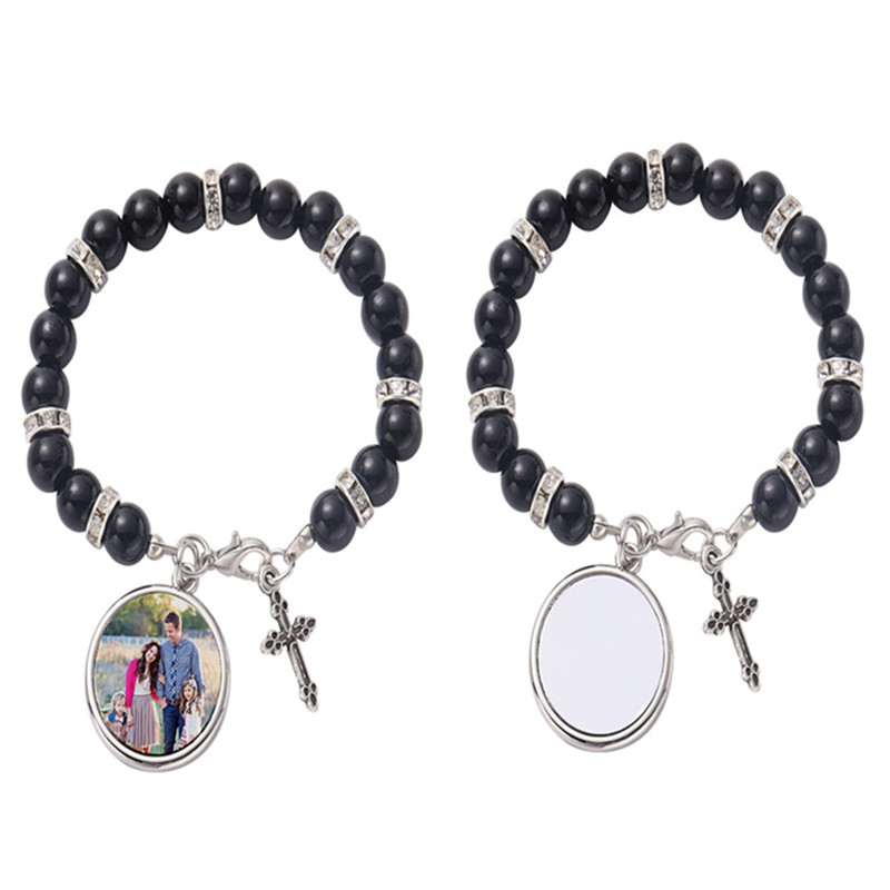 

Fashion sublimation blank DIY round charm beaded cross bracelet transfer printing love mens bracelet for woman Thanksgiving Valentines Day Souvenir Family Gift