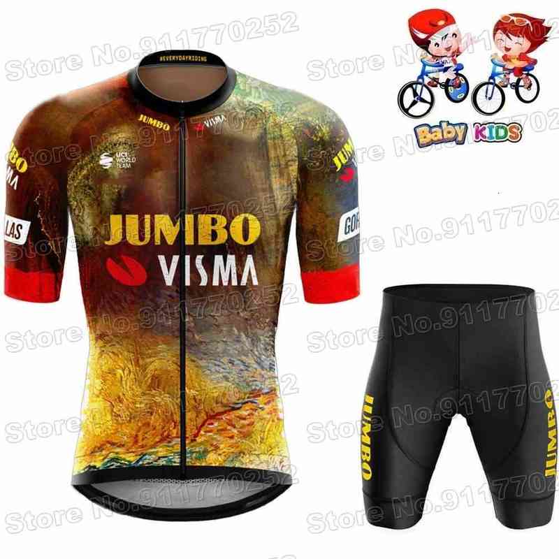 2022 Kids Jumbo Visma Cycling Jersey Sets France Tour Boys Girls Cycling Clothing Children Road Bike Suit Bicycle Pants Maillot-image-784304745