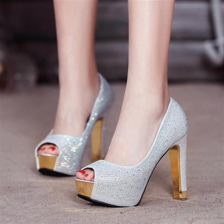 

Glitter silver wedding shoes gold diamond rhinestone sexy high heels princess prom ball shoes size 34 to 39 YL338Y, Silver come with box