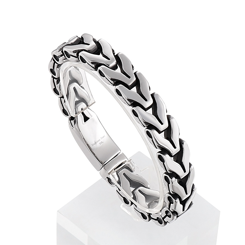 

12mm 8.5inch 85g Weight Casting Silver Black Keel Punk Link Chain Bracelet Mens Bracelets Stainless Steel Jewelry for Father .Husband .Friends
