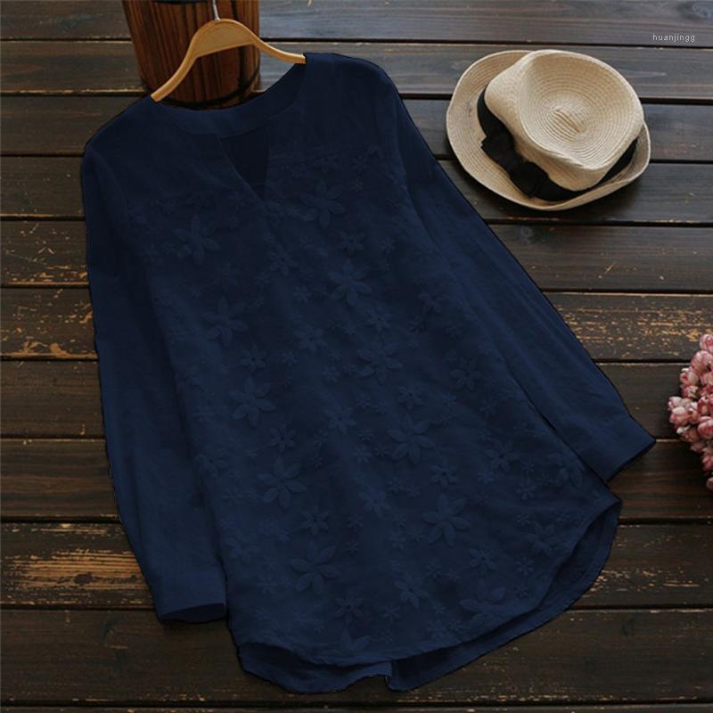 

Women's Blouses & Shirts Nice Cotton Linen Tops Women Blouse Elegant V Neck Long Sleeve Shirt Casual Autumn Lace Embroidery Blusas#J31, Blue
