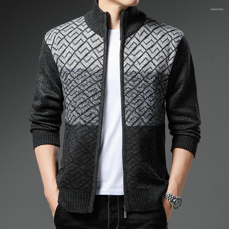 

Men's Sweaters Zipper Cardigan Autumn/winter Coat Fleece Warm Wool Knitted Sweater Casual Handsome Jacket Trend Striped Clothes Mari22, 8869 red wine