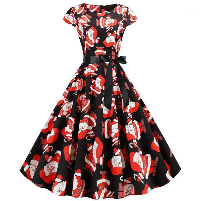 

Casual Dresses Christmas Dress Women Black Print Short Sleeve Elegant Summer Vintage Party Xmas Plus Size Robe Femme Midi Vestido, Pettiskirt red