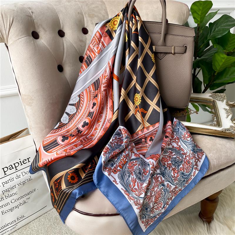 

Scarves Luxury Women Silk Scarf Shawl Print Plain Ladies Handle Neckerchief Foulard 90 90cm Headscarf Summer Beach Hijab Wrap 2022Scarves