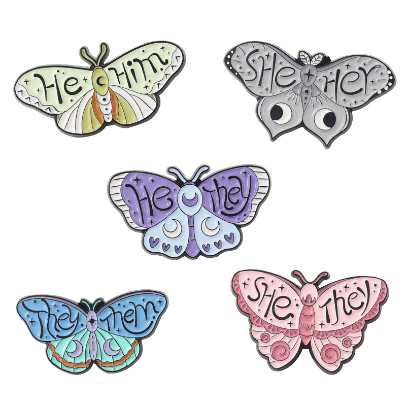 

Butterfly Pronouns Enamel Pins Custom SHE HER HE HIM THEY THEM Brooches Lapel Badges Insect Jewelry Gift for Kids Friends 1421 D3