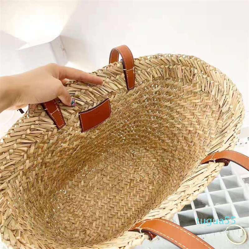 

Designer Shoulder Bags Vegetable Basket Straw Bag for Holiday Women Handbag Purely hand-woven Beach Handbag, Heart(with logo)