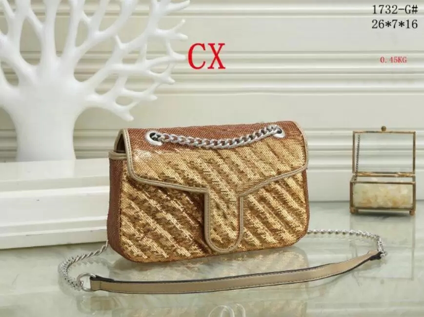

2022 Women designers marmont bags 2021 High Quality Marmont Velvet sequins Shoulder Handbags Purses Chain Fashion letter Crossbody Bag, Gold