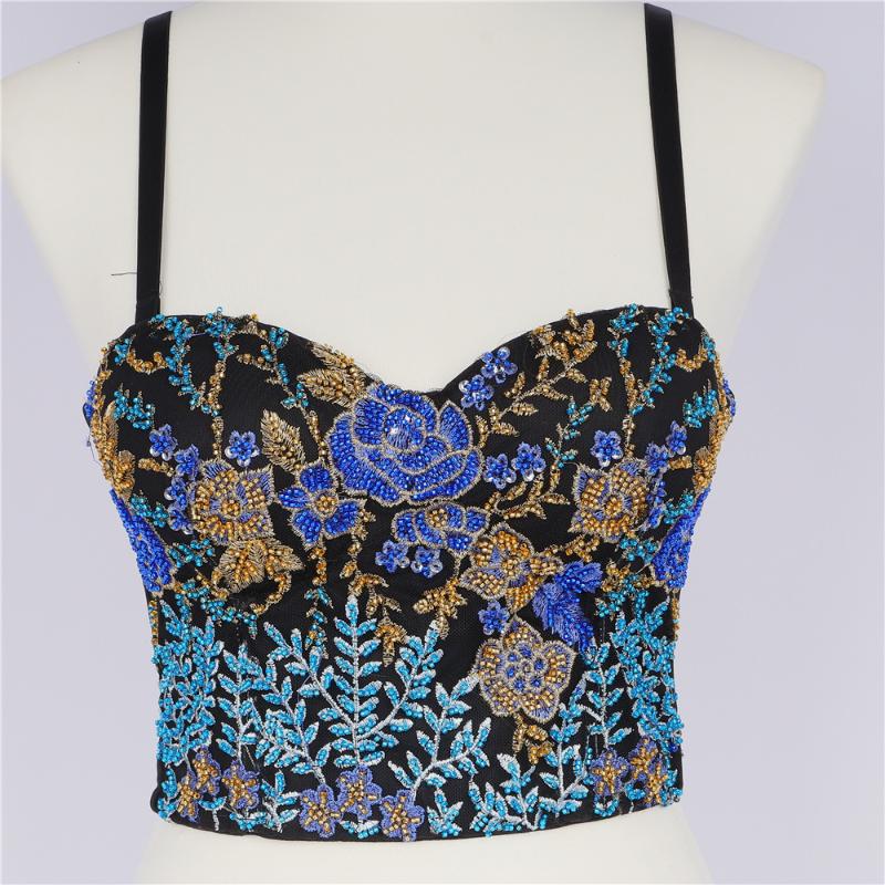 

Women's Tanks & Camis Outer Backless Sexy Camisole Female Tube Top Slim Stretch Beading Embroidered Underwear Bras Fashion Performance Cloth, Blue