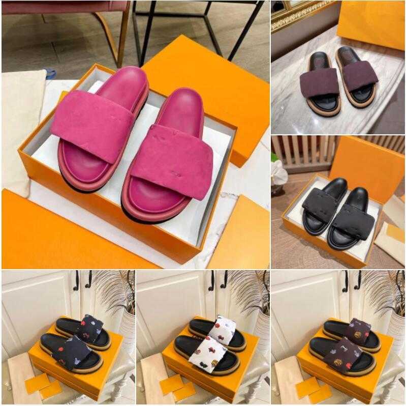 

Designers Smooth Calfkin Women Sandals Sunset Flat Comfort Mules Velcro Padded Front Strap Slippers Fashionable Easy-to-wear Style Slides, Color 14