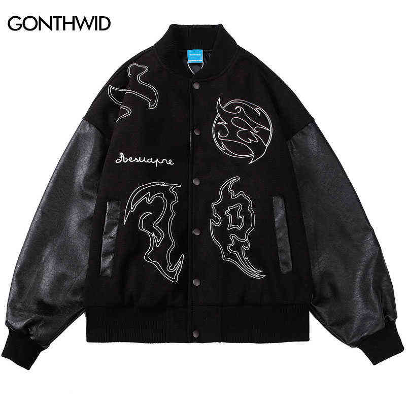 Hommes Patchwork Baseball Vestes Hip Hop Varsity Rétro Broderie Bomber Manteaux Streetwear Harajuku Casual Varsity College Veste T220816