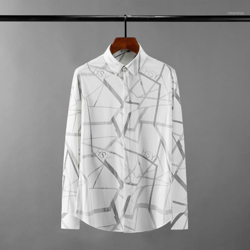 

Men's Casual Shirts Long Sleeve Male Luxury Graduated Color Printed Mens Dress Fashion Slim Fit Party Man 4XL, White