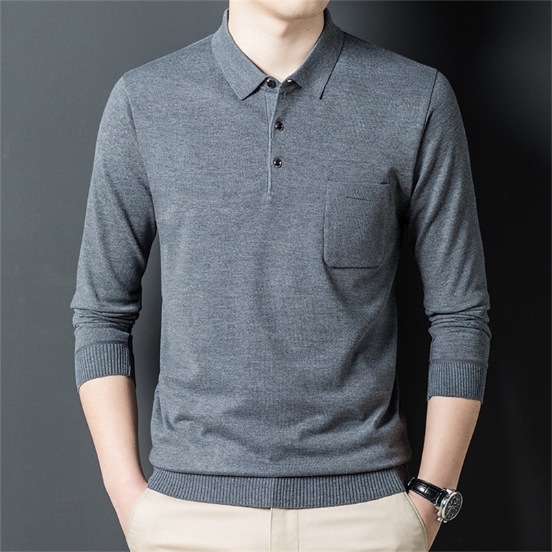 

Ymwmhu Solid Men Polo Shirt Long Sleeve Autumn and Winter Warm T-shirts Fit Slim Polo Shirt for Man Korean Fashion Clothing 220402, Light grey