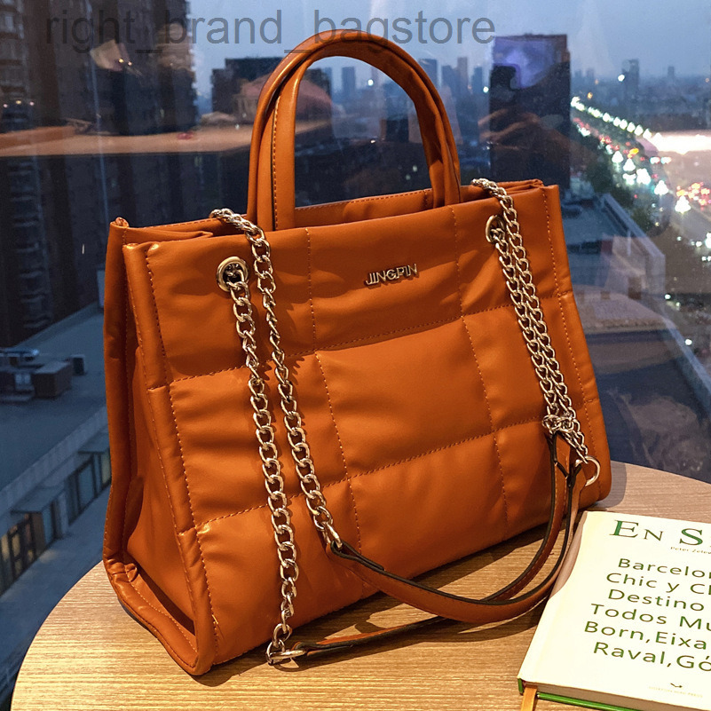 

Fashion Cotton Padded Shoulder Bag Designer Pad Quilted Tote Women Handbags Female Chains Crossbody Bags for Women PU Shopper W220813, Brown