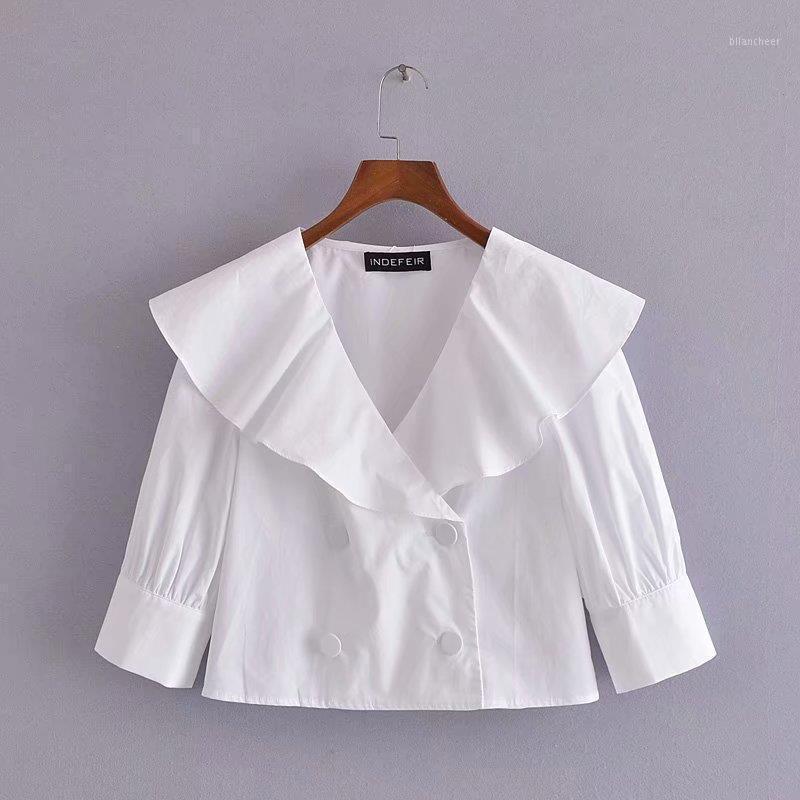 

Women's Blouses & Shirts 2022 Spring Street Hipster Cardigan 5 Minutes Of Sleeve V-neck Blouse A Undertakes Cultivate Morality Type, White