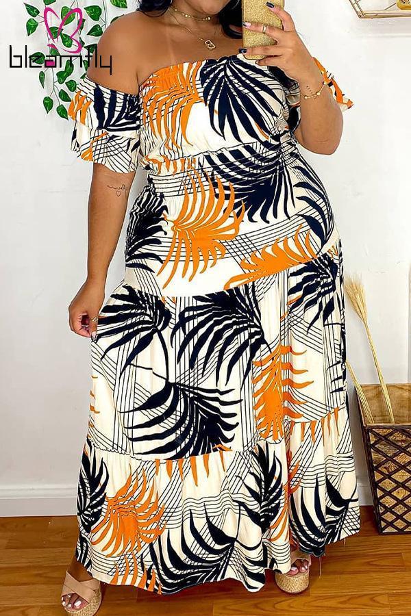 

Plus Size Dresses Beach Bohemian Holiday Long Maxi Dress Women -5XL Boho Flower Printed Off The Shoulder Night Club Outfits Jona22, As pic
