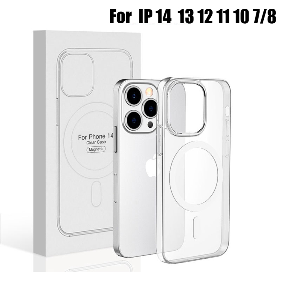 

Magsoge Transparent Clear Acrylic Magnetic Phone Cases for iPhone 14 13 12 11 Pro Max Mini XR XS X 8 7 Plus With Retail Package Compatible Magsafe Charger, Transparent with package