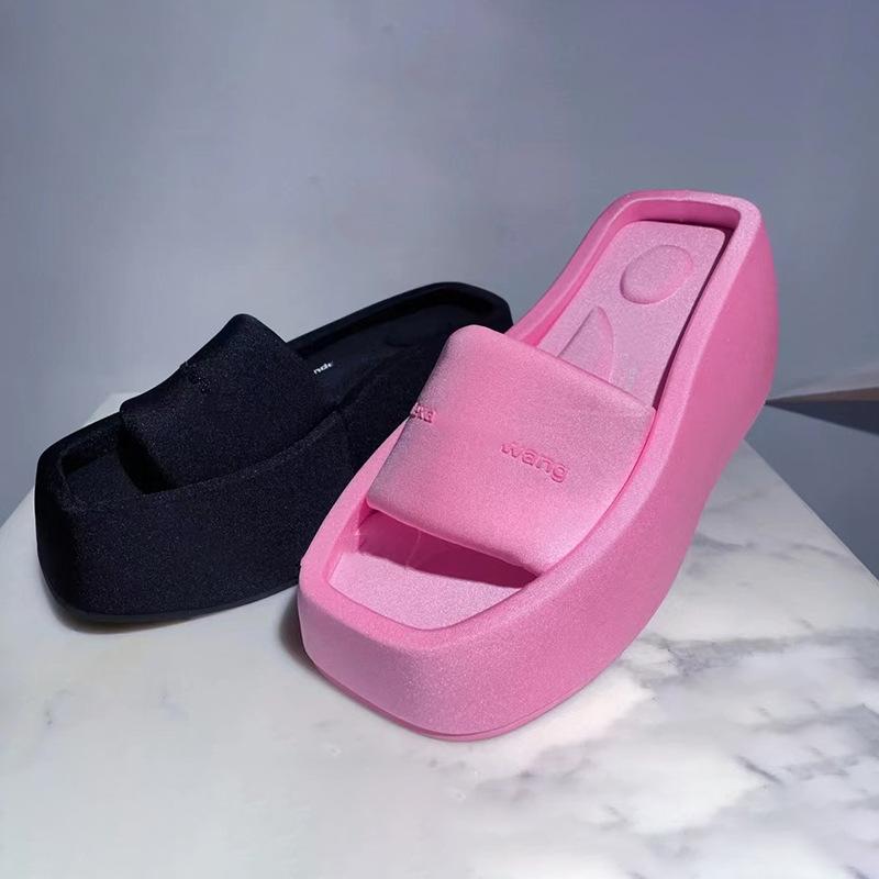 

Sandals Platform Women Summer Slippers Square Toe Brand Satin Sexy High Heels Shoes Casual Beach SandalsSandals, Black