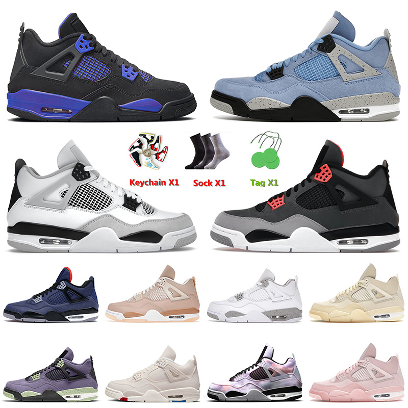 

2022 Top Quality Mens Basketball Jumpman Shoes 4 4s IV Blue Thunder Infrared Military Black Sail Pink White Oreo Canvas Men Women Trainers Sneakers 36-47, A12 mx sand grey 36-47