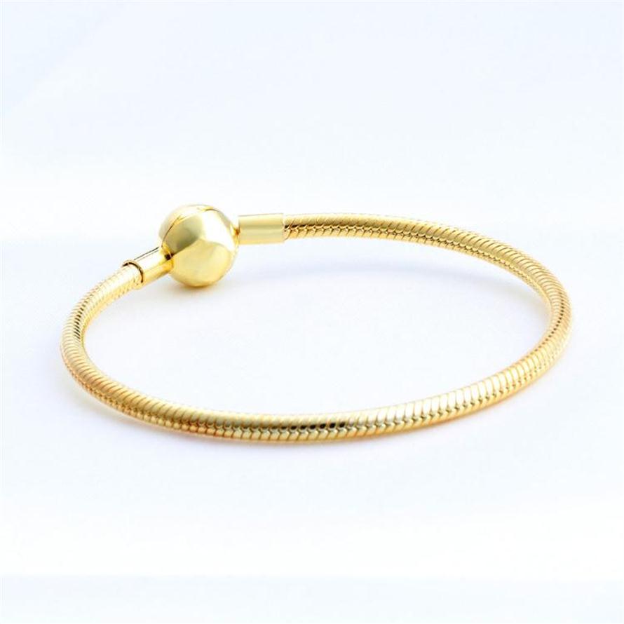 

NEW Mens 18K Yellow Gold plated Ball Clips Bracelets Original Box Set for Pandora 925 Silver Snake Chain Bracelet for Women Weddin305x