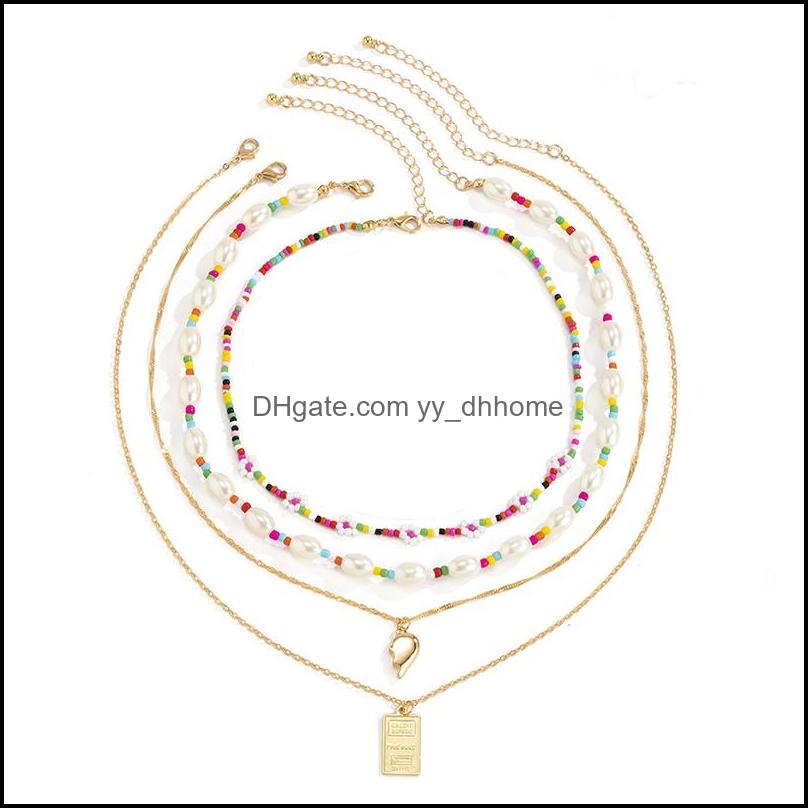 

Beaded Necklaces Pendants Jewelry Simple Tassel Alloy Pendant Hit Color Seed Bead Set Necklace Retro Half Heart Flower Handmade Clavicle C