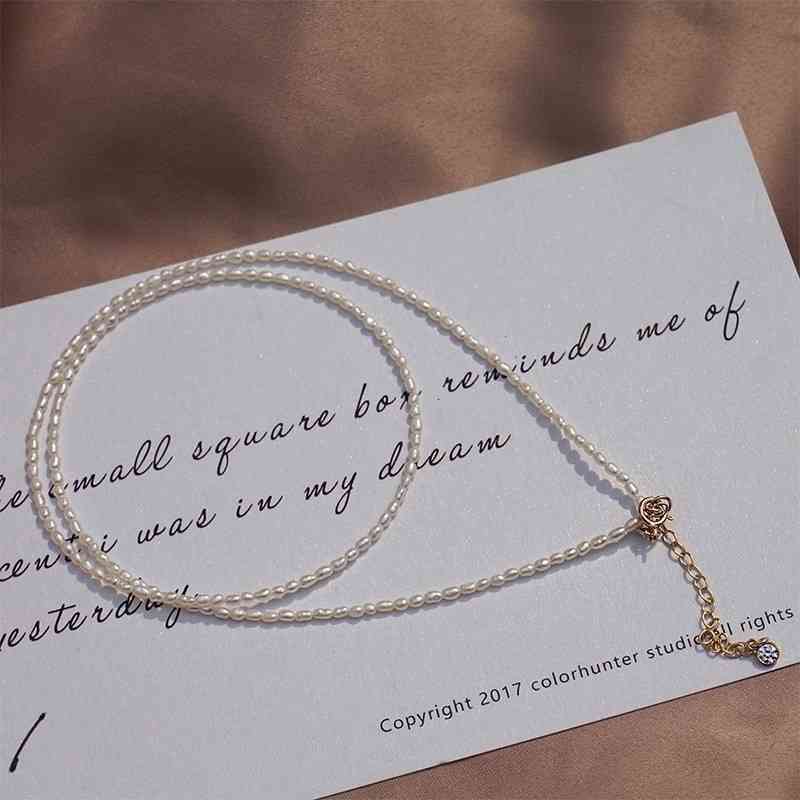 

designer Compare with the original CFashionable small rice bead PEARL NECKLACE 14K Gold clavicle chain superimposed with Choker female