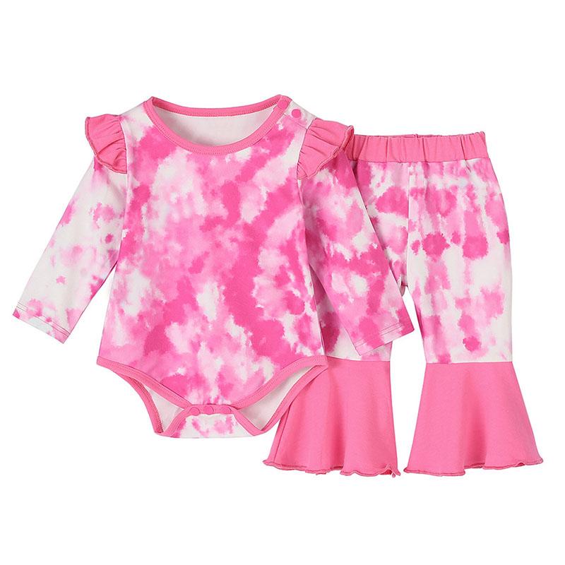 

Clothing Sets Baby Girl Tie Dyeing Clothes Set Infant Girls Pink Ruffles Flare Romper Bodysuit + Pants For Toddler 0-12M