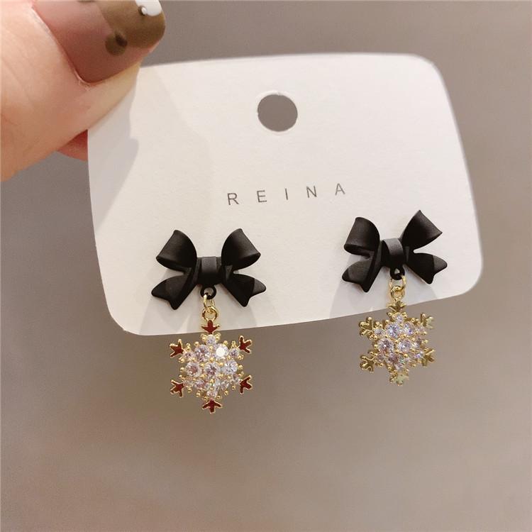 

Dangle & Chandelier Arrival Trendy Korean Crystal Black Bow Snowflake Earrings For Women Fashion Geometric JewelryDangle