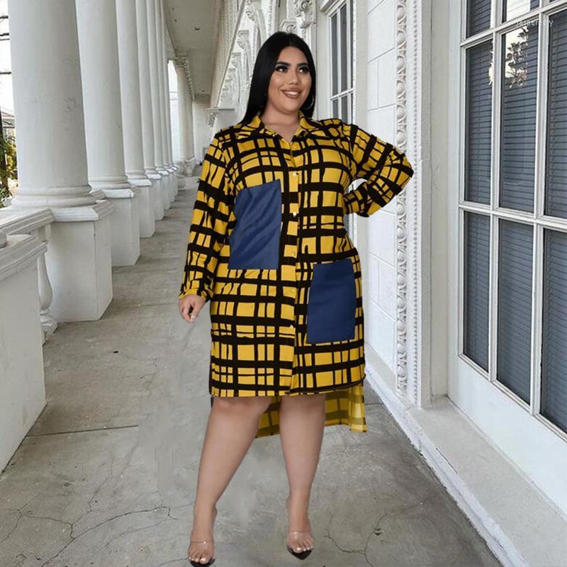 

Plus Size Dresses Women Ladies Long Sleeve Shirt Dress Plaid Patchwork Loose Large Sexy Short Wholesale DropPlus Jasp22, Khaki