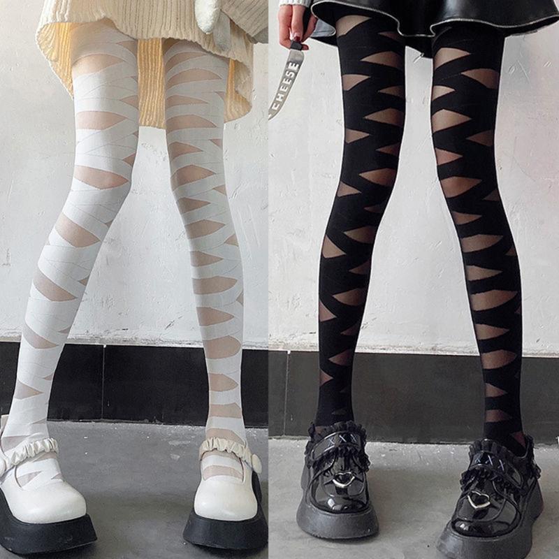 

Socks & Hosiery Women Stockings Fashion Punk Rocker Cross Bandage Straps Pants Pantyhose Tights Black Hollow Gothic Leg Wrap Club Party Hosi, White