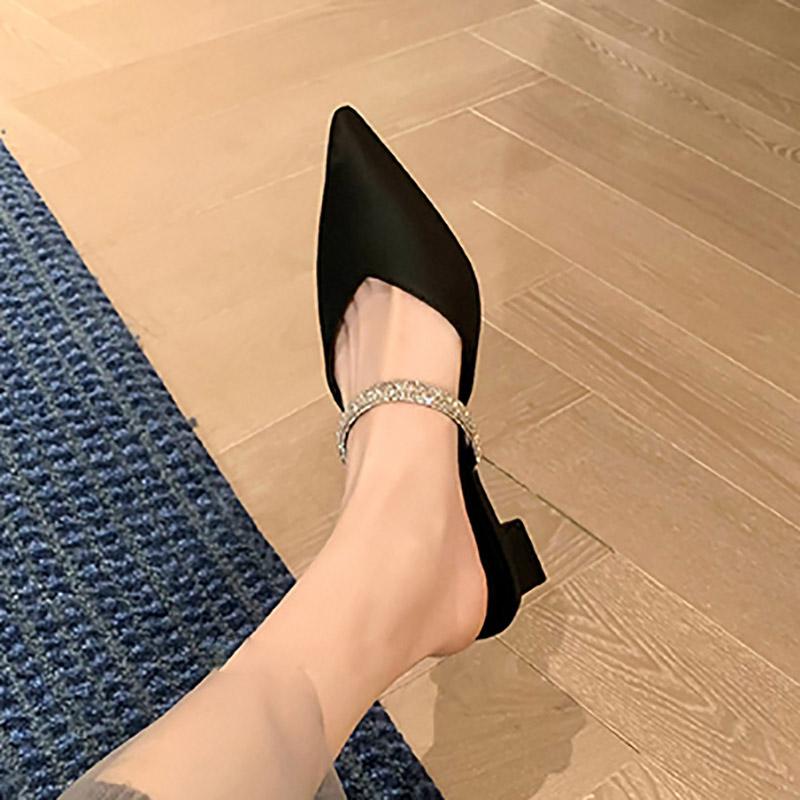 

Slippers Plus Size Women Pointed Toe Sandals Black Sexy Heels Shoes Bling Slide High Dress Shoe Summer Zapatos Mujer 9574GSlippers, Khaki