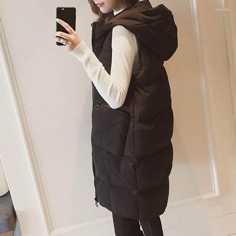 

Women' Vests Fashion Hoodie Waistcoat Vest Womens Plus Size Gilet Casual Sleeveless Black Long Jacket Coat Female Winter Outwear 2022 #