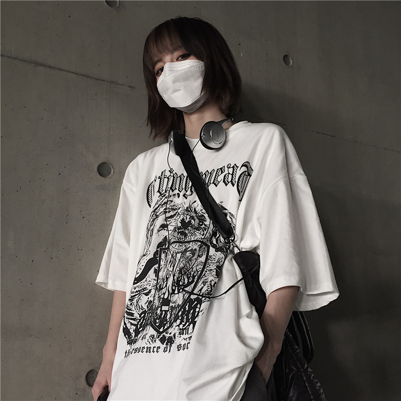 

Gothic Clothes T Shirts Harajuku Style Letters Print Tshirt Streetwear Female Oversized Short Sleeve Tee Shirt Woman Tshirt 220615, Hei01