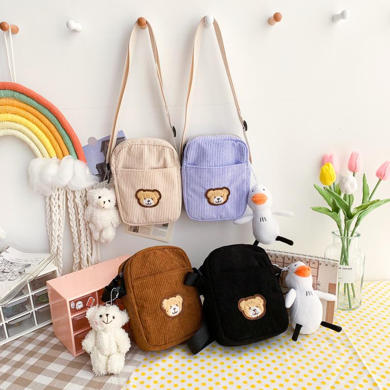 

Evening Bags Trend Women's Cartoon Bear Design Women Small Crossbody Mini Canvas Phone Luxury Purse And HandbagsEvening, B-no pendant