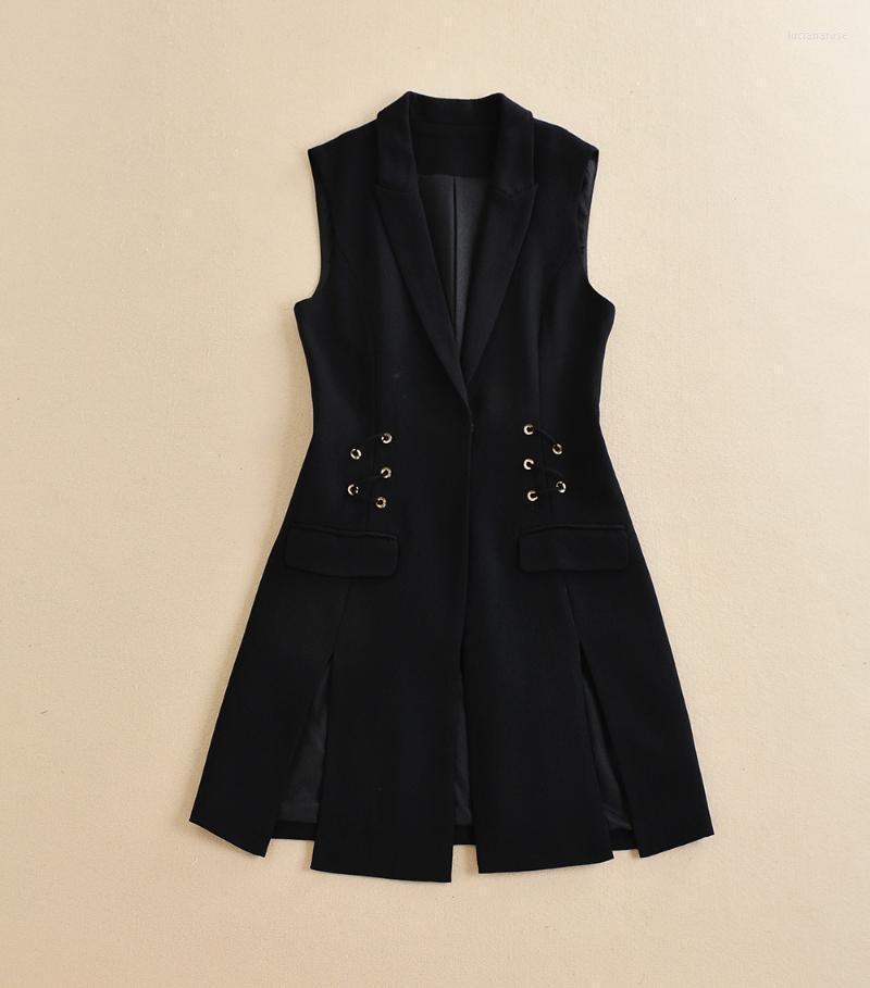 

Women' Vests Fashion Spring Autumn Sleeveless Coats Women Slim Fit Cardigan Vest Black/White Long Jackets Open Fork Waistcoat Femme Luci22