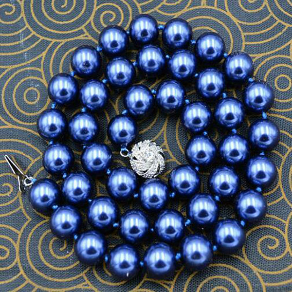 

Natural 8mm Blue South Sea Shell Pearl Round Beads Necklace 18'' AA, Dark blue