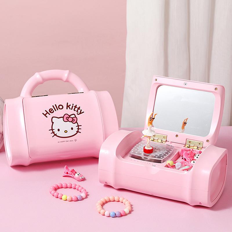 

Decorative Objects & Figurines Colorful Flash Handbag Music Box With Mirror Creative Dance Little Girl Hello KT Jewelry Storage For Child