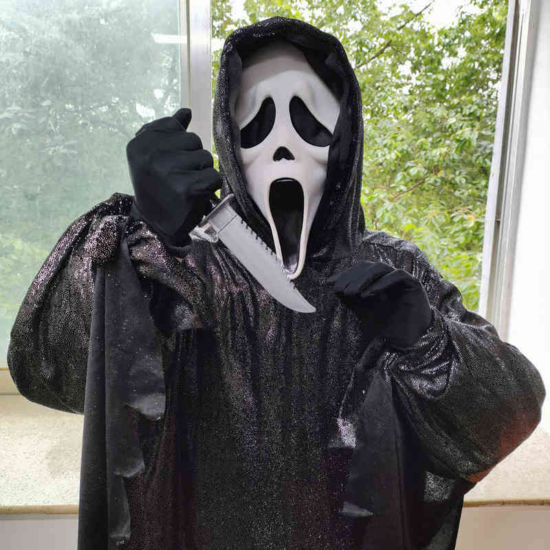 

Adult Ghost Face Mask S Men's Horror Robe Costume Knife Glove Scary Evil Costume Halloween Creepy Cosplay Props Y220805