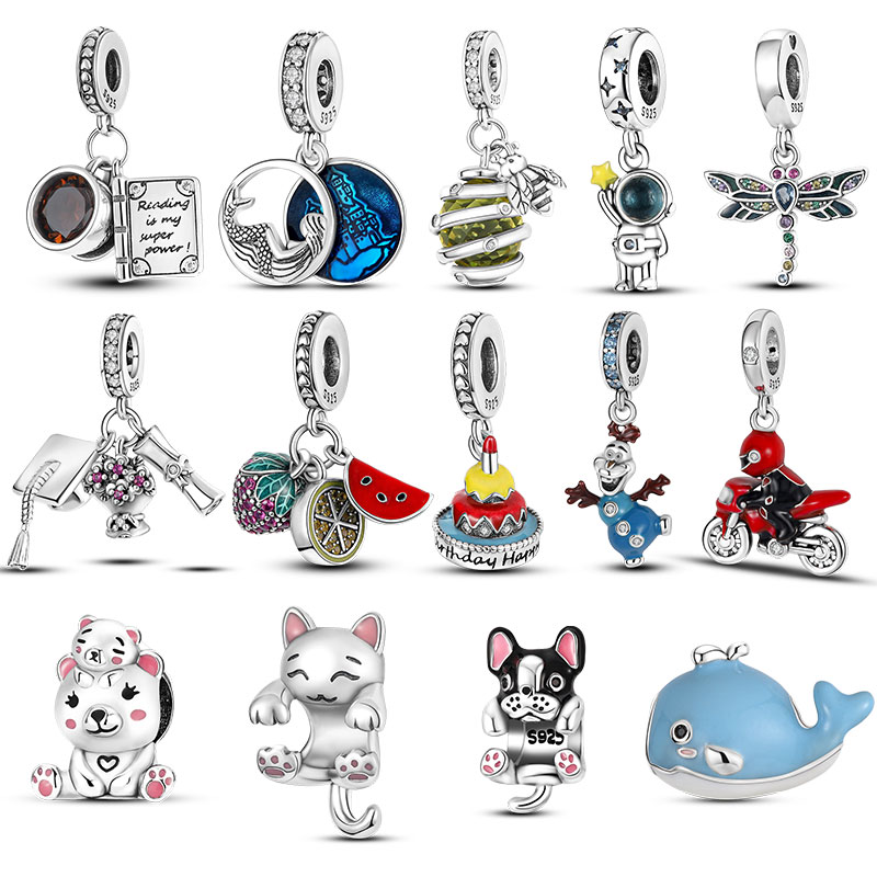 

925 Silver Fit Pandora Charm 925 Bracelet Glittering Animal Suitcase Series charms set Pendant DIY Fine Beads Jewelry