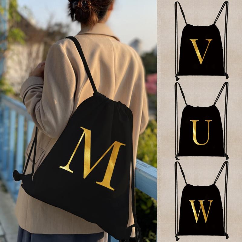 

Backpack Canvas Drawstring Bags For Women 2022 Gym Sports Bag,outdoor Swimming Bags,26 Letter Print Shoulder Tote Chest, Pure color