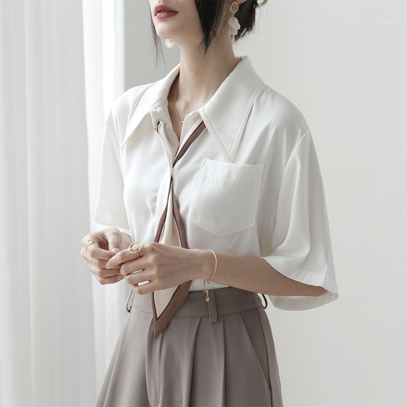 

Women' Blouses & Shirts And XZ Summer Ties Professional Chiffon White Shirt Design Feeling Small Short Sleeve Blouse