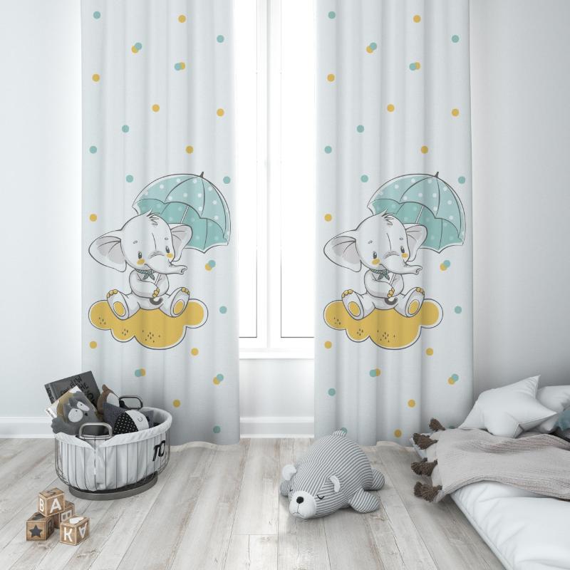 

Curtain & Drapes Cute Elephant Sitting In The Cloud With Umbrella Baby Boy Kids Room Special Design Canopy Hook Button Blackout Jealous, 65x135 cm ( 2 pcs)