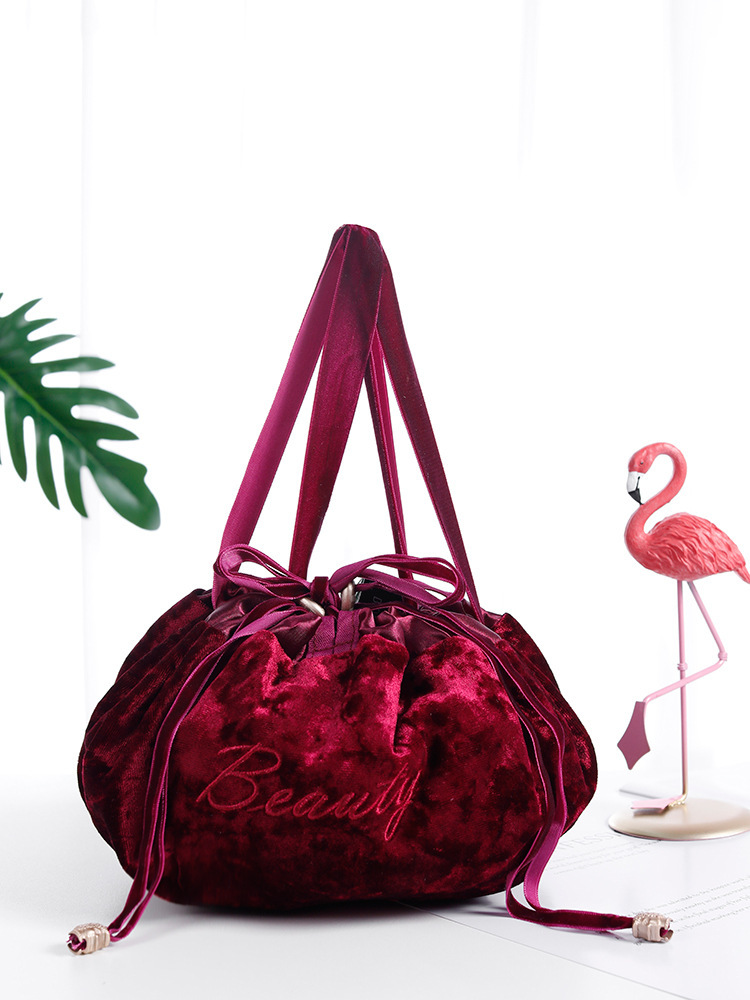 

Makeup Bag Luxury Velvet Gift Travel Cosmetic Storage Pouch Open Flat Drawstring Cotton Bag