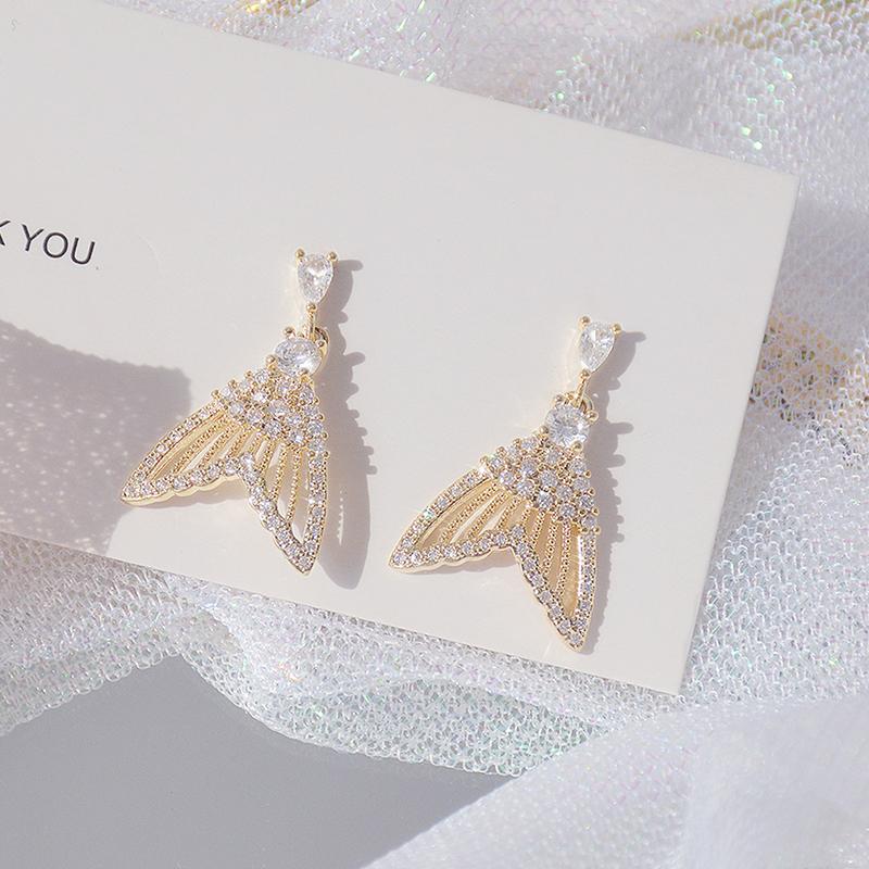 

Stud Ins Shining Hollow Crystal Fish Tail Earrings 14K Real Gold Zirconia Romantic Women Earring Bojoux Brincos PendantStud StudStud