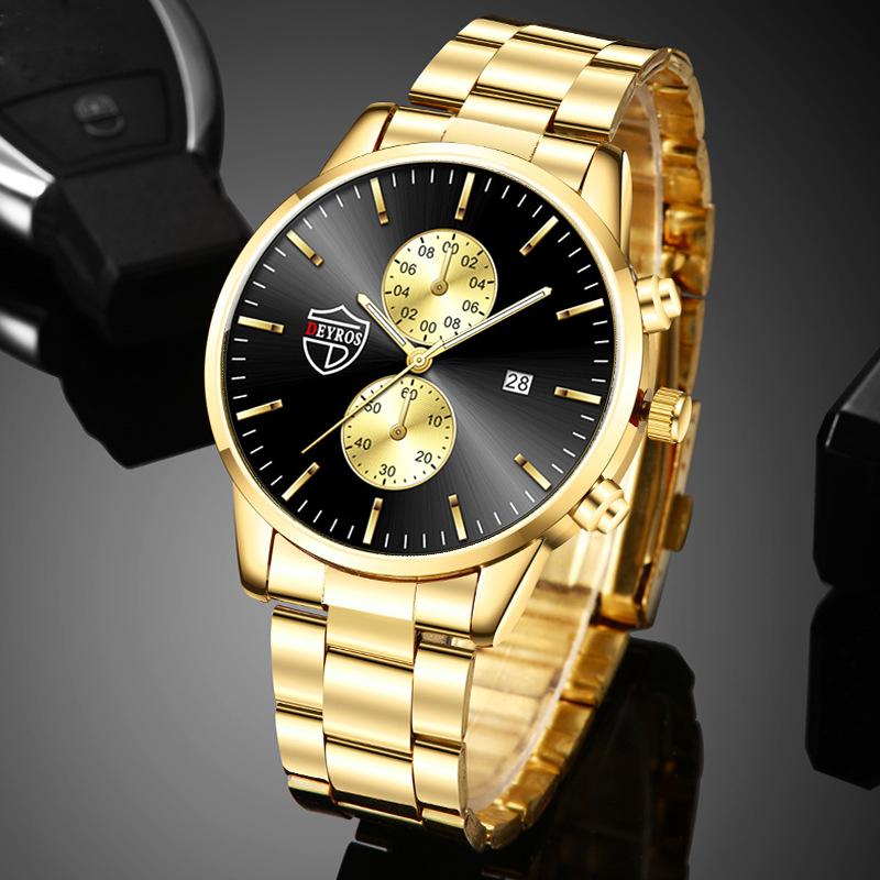 

Wristwatches Fashion Mens Watch Luxury Male Gold Stainless Steel Quartz Wrist Calendar Luminous Clock Men Sports Leather WatchesWristwatches, Leather blue gold