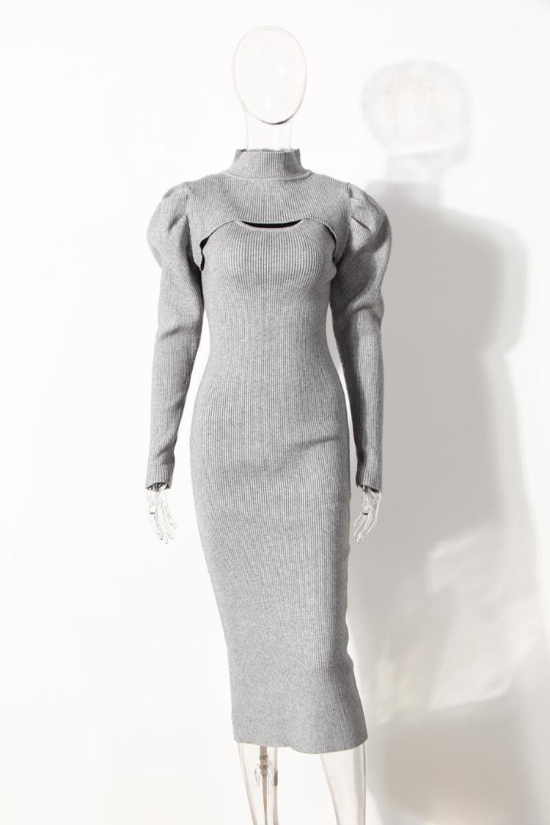 

Women' Sweaters MSXU Knitted Two-piece Set 2022 Autumn Lace-up Waist Slimming Hip Dress For Ladies, Photo color